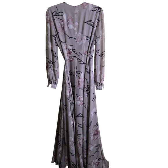 Lulus Loving You Dusty Purple Floral Maxi Wrap Dress Balloon Sheer Sleeve Size S - Picture 3 of 10